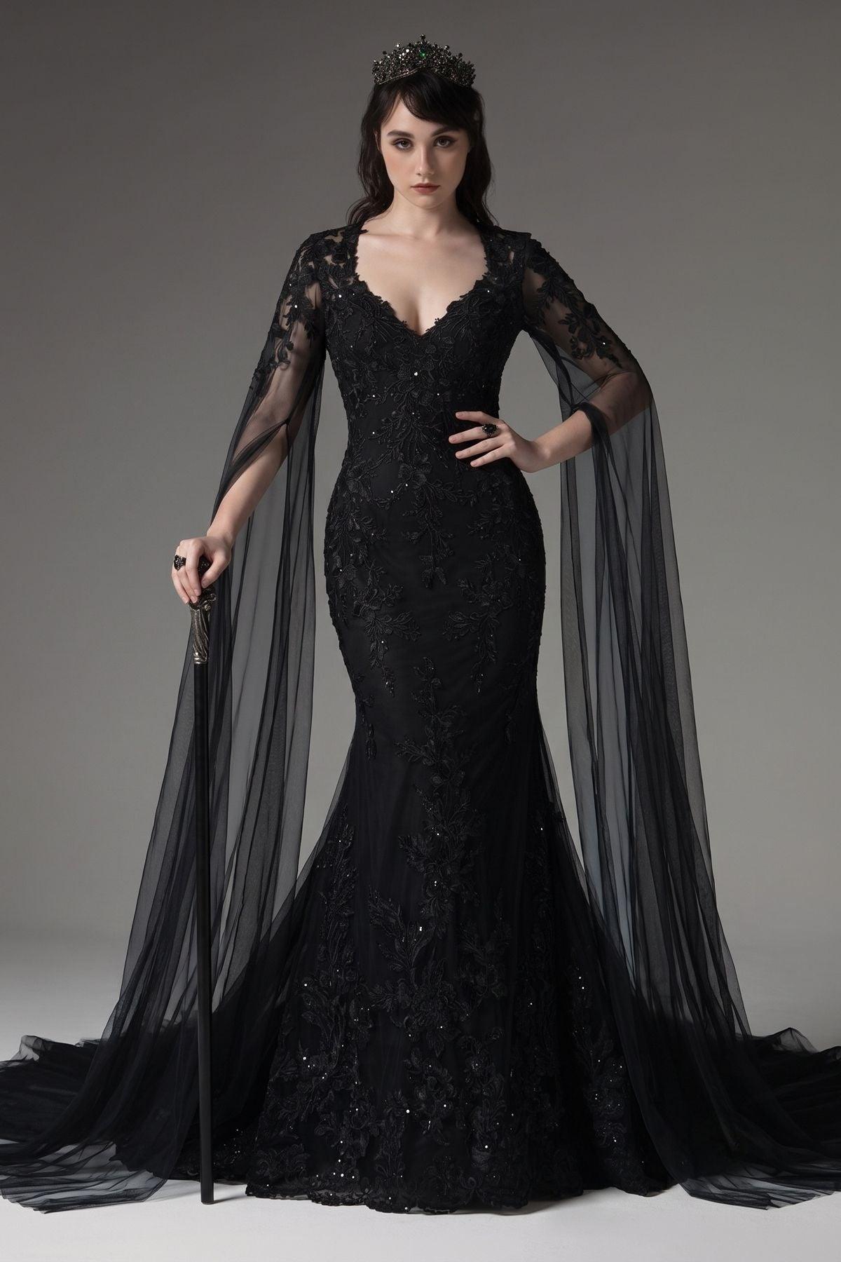 Trumpet-Mermaid Chapel Train Lace Tulle Wedding Dress CW3279 - 45 Days / Black / US0-UK2-EUR30 - COCOMELODY